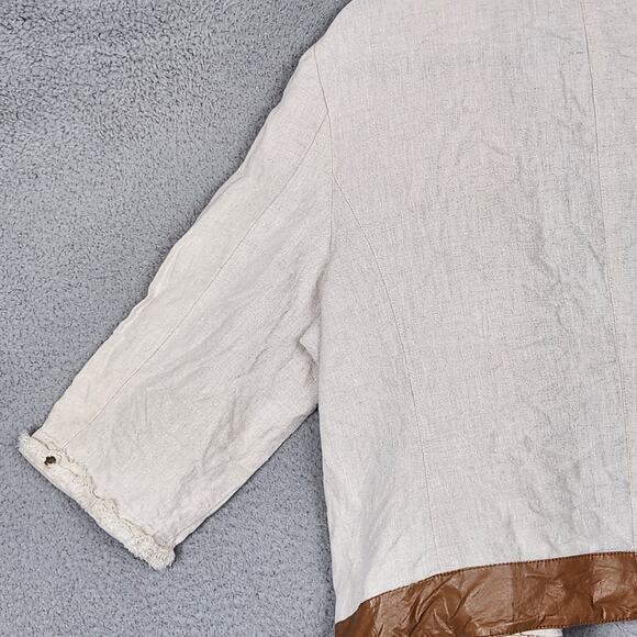 CHICOS Jacket Womens Size 2 US Large Beige Open Front 100% Linen Mandarin Collar - Picture 11 of 16